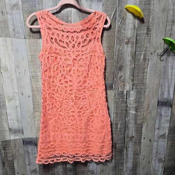 Lilly Pulitzer Tabitha Sunrise Orange Batt It Up Battenburg Lace Shift Dress - Picture 2 of 5